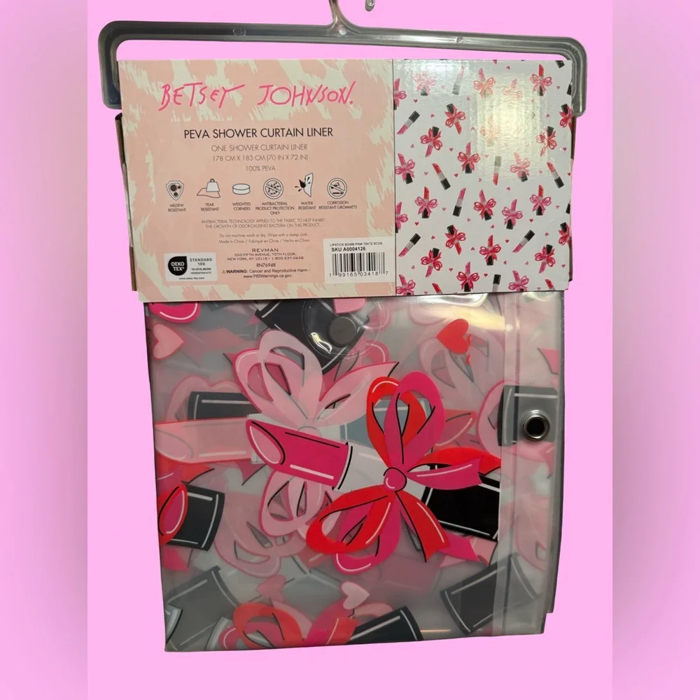 Betsey Johnson NWT Classic Betsey Lipstick Design Peva Shower Curtain Liner